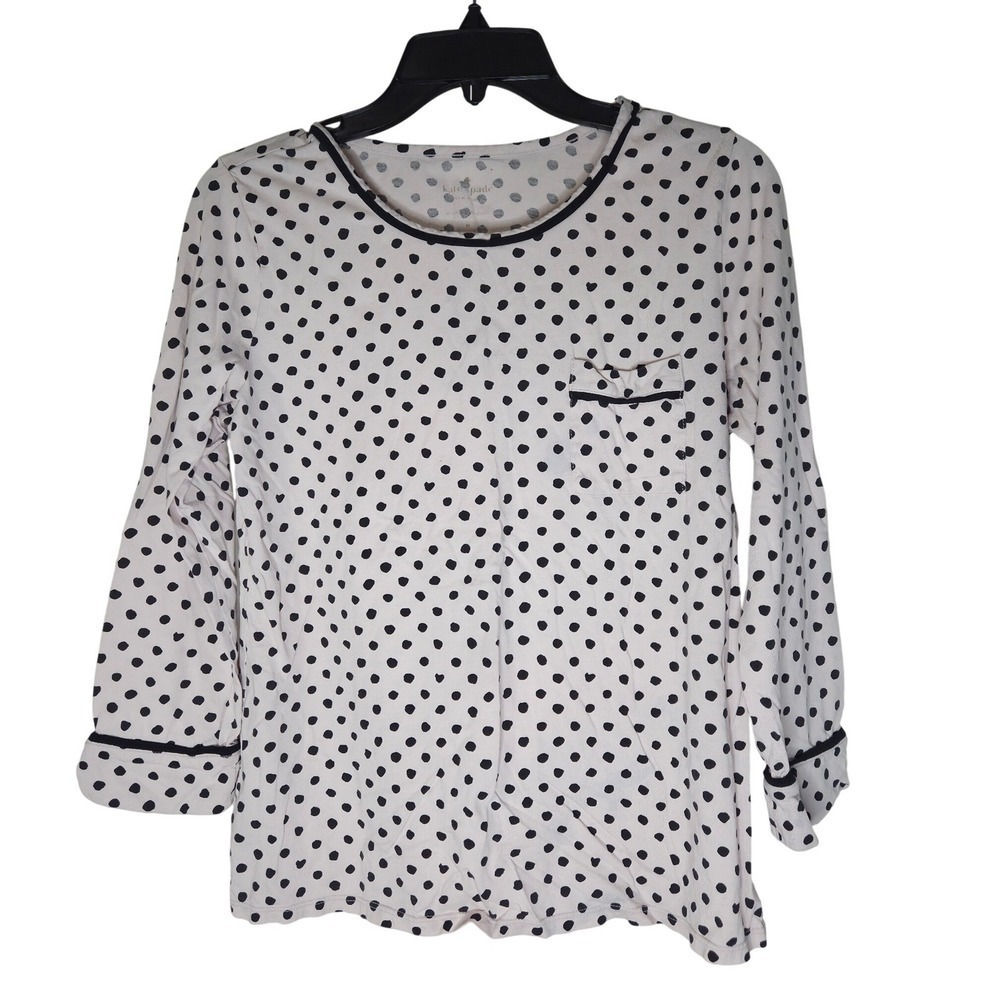 Kate Spade New York Polka Dot Pajama Top Pink Black Cotton Modal Long Sleeve M